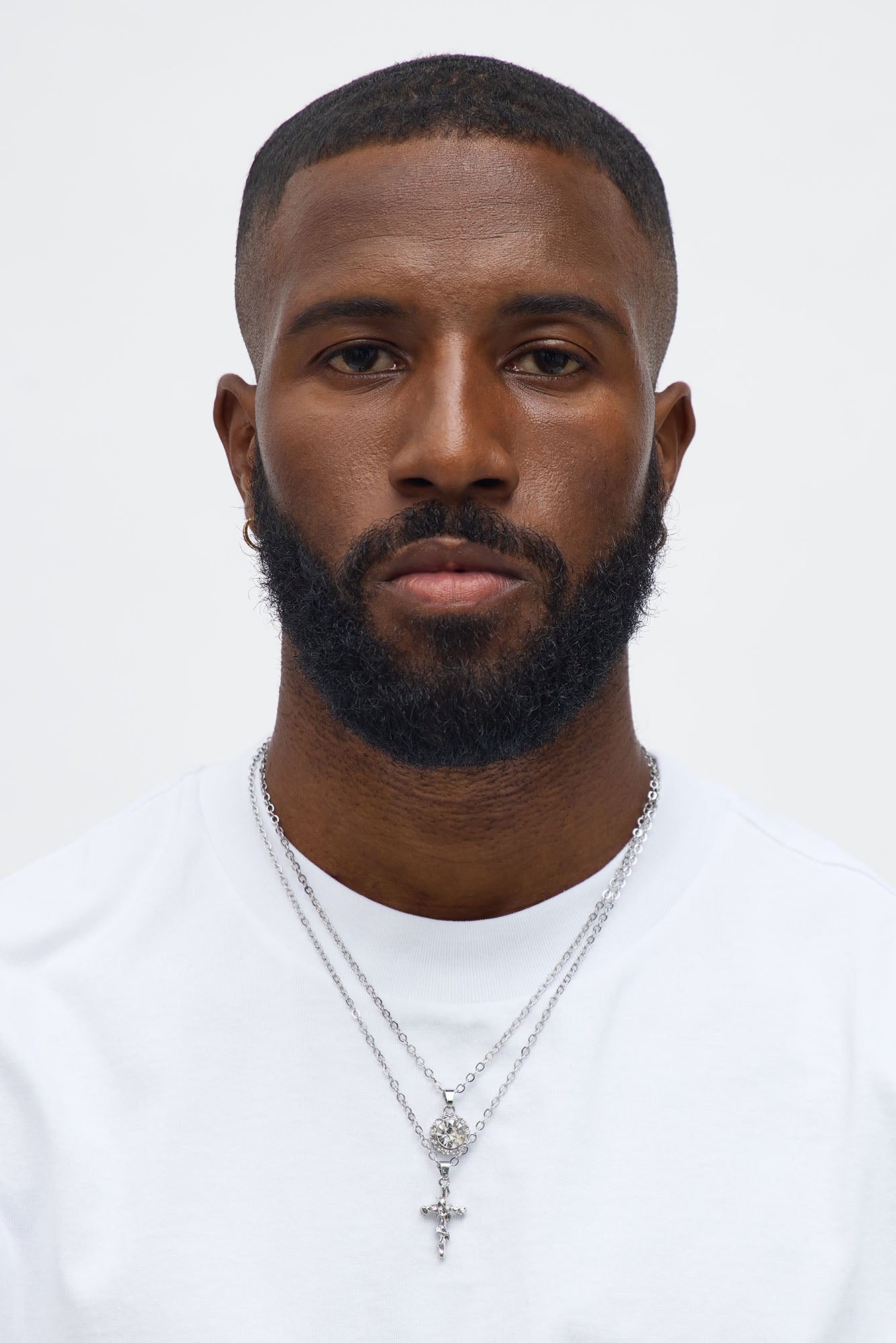 Stone Cross Amulet Necklace Set - Silver