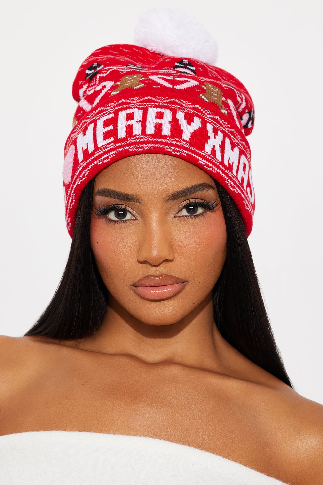 Candy Canes And Gingerbread Xmas Beanie - Red/combo
