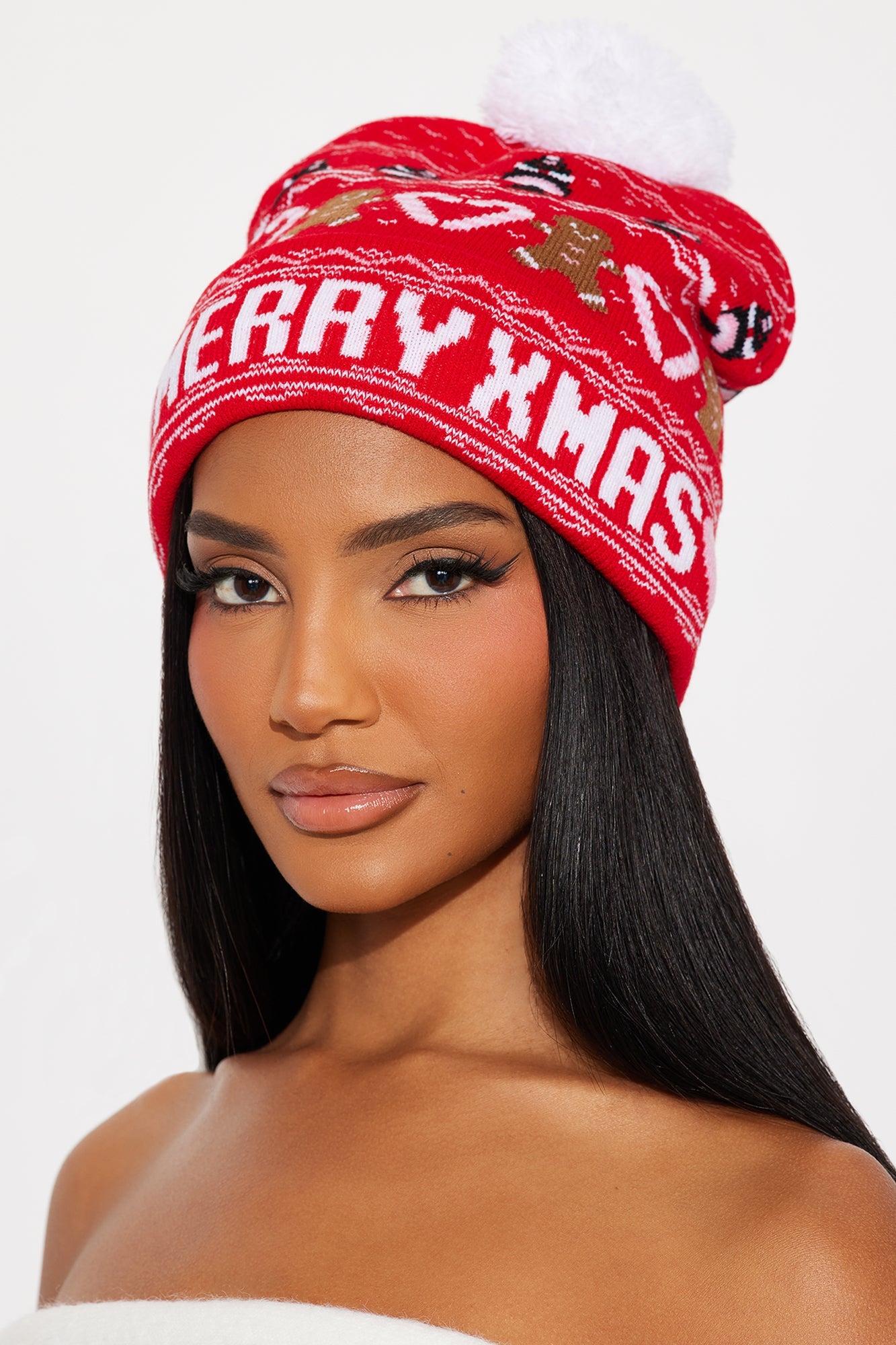 Candy Canes And Gingerbread Xmas Beanie - Red/combo