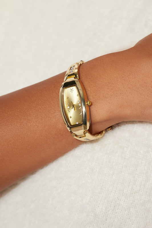 Maddie Rhinestone Trim Embellished Skinny Watch - Gold