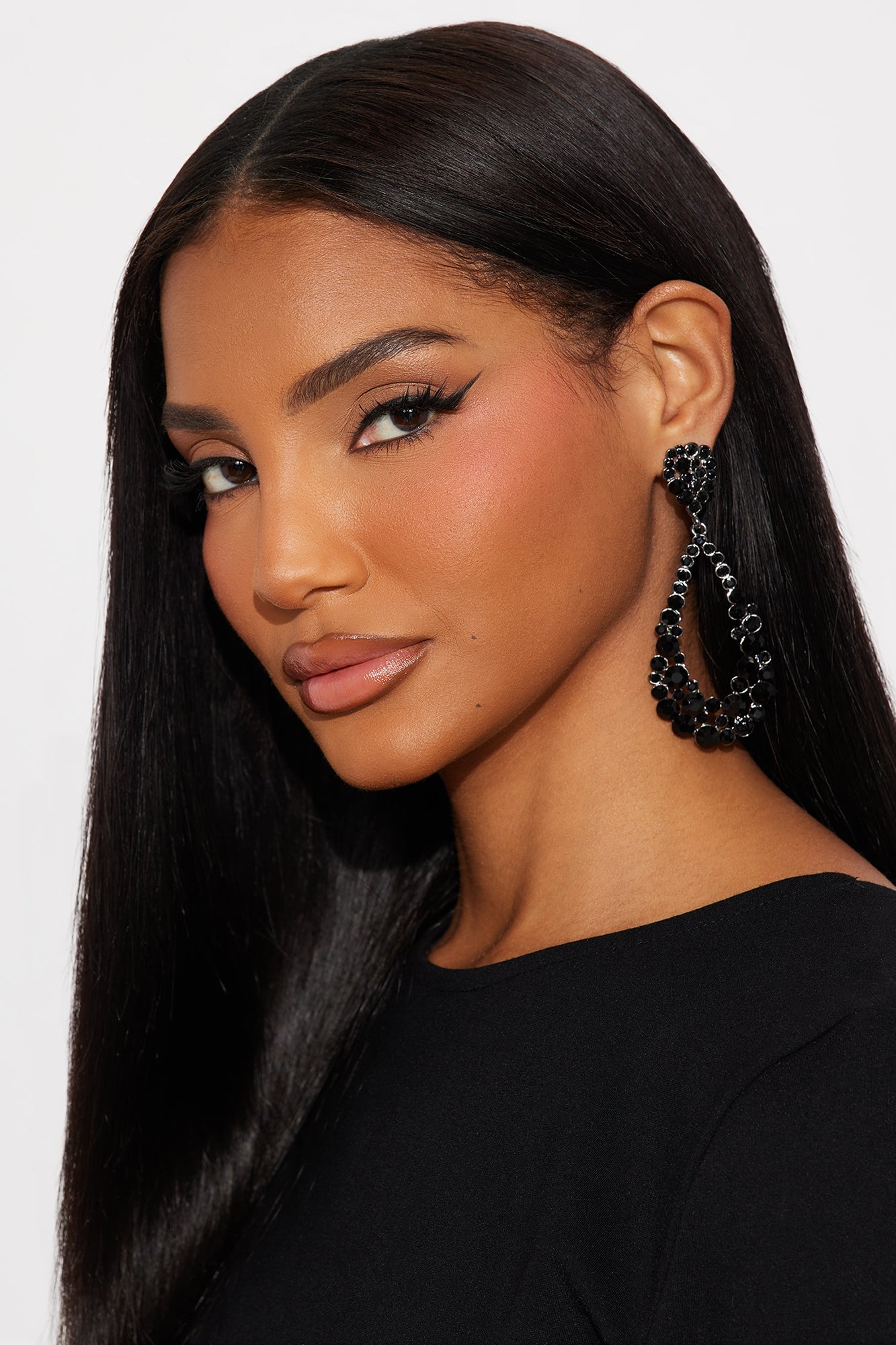 Evening Spark Rhinestone Drop Earrings - Black