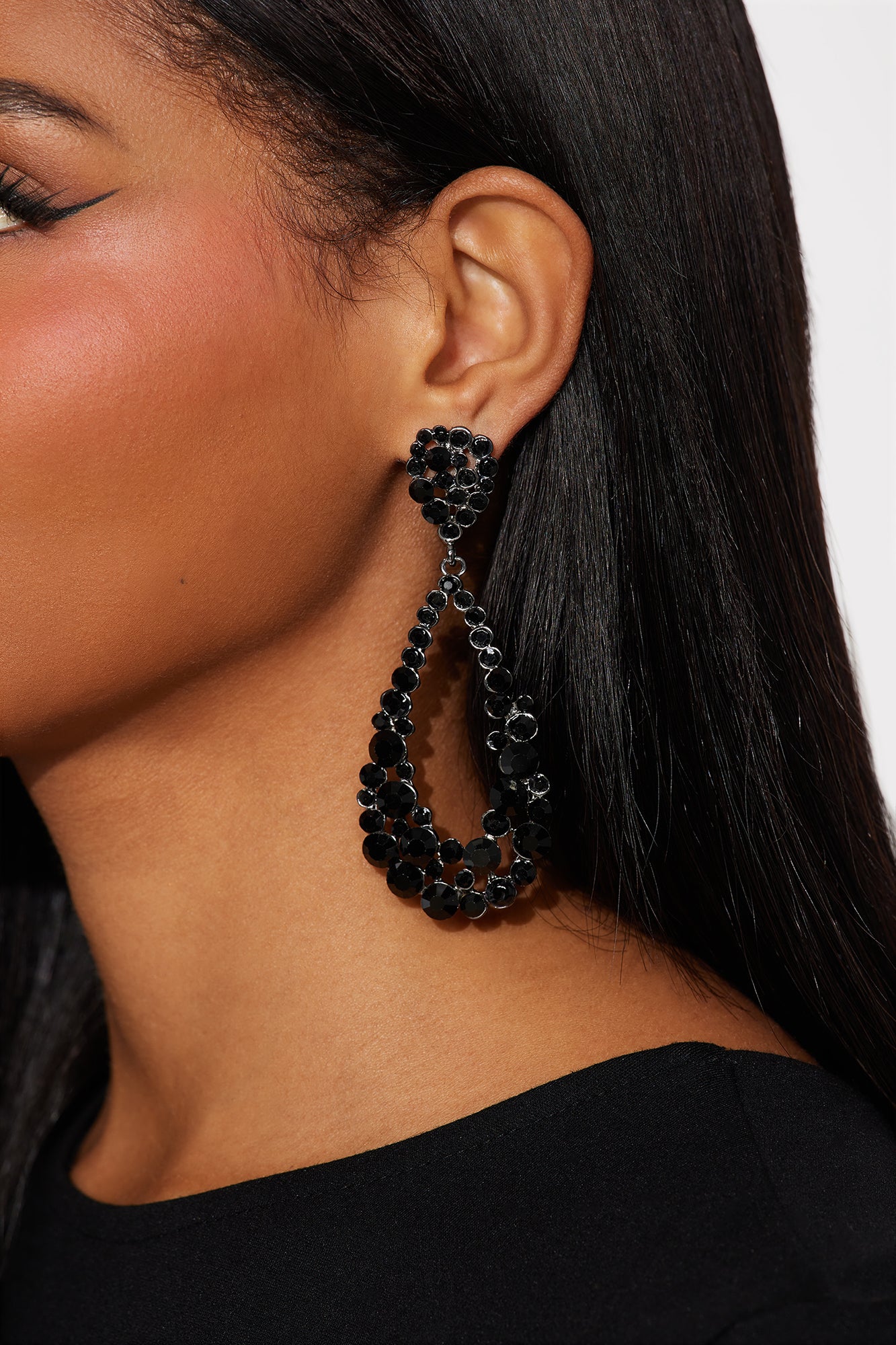 Evening Spark Rhinestone Drop Earrings - Black