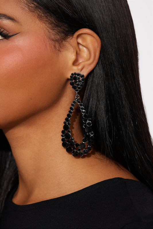 Evening Spark Rhinestone Drop Earrings - Black