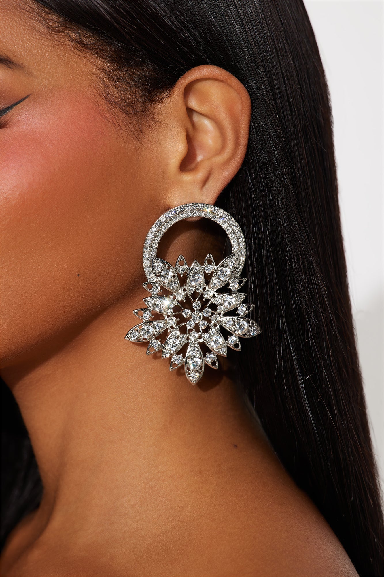 Dani Rhinestone Drop Earrings - Silver