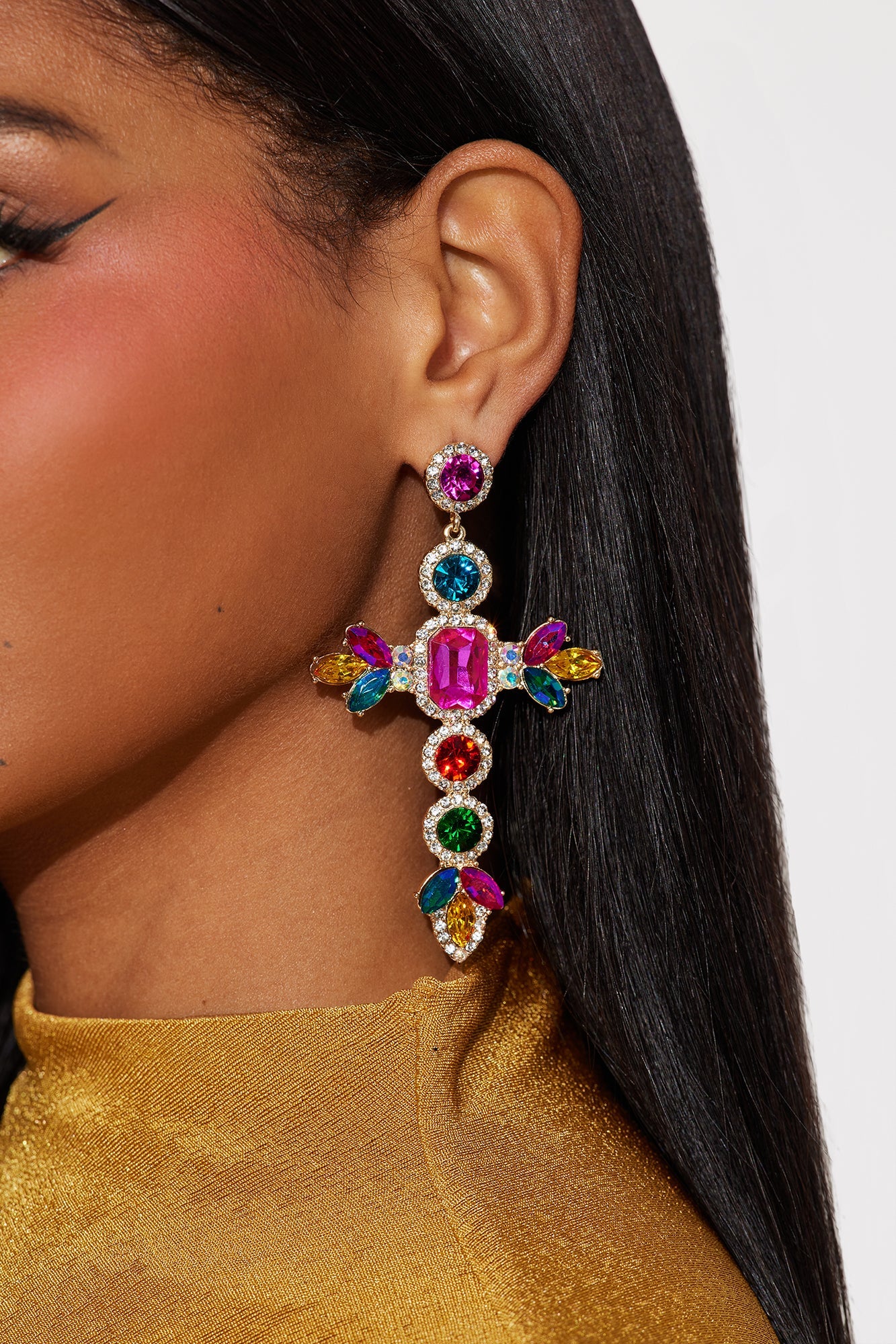 Religious Gem Drop Earrings - Multi Color