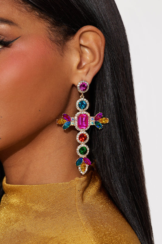Religious Gem Drop Earrings - Multi Color