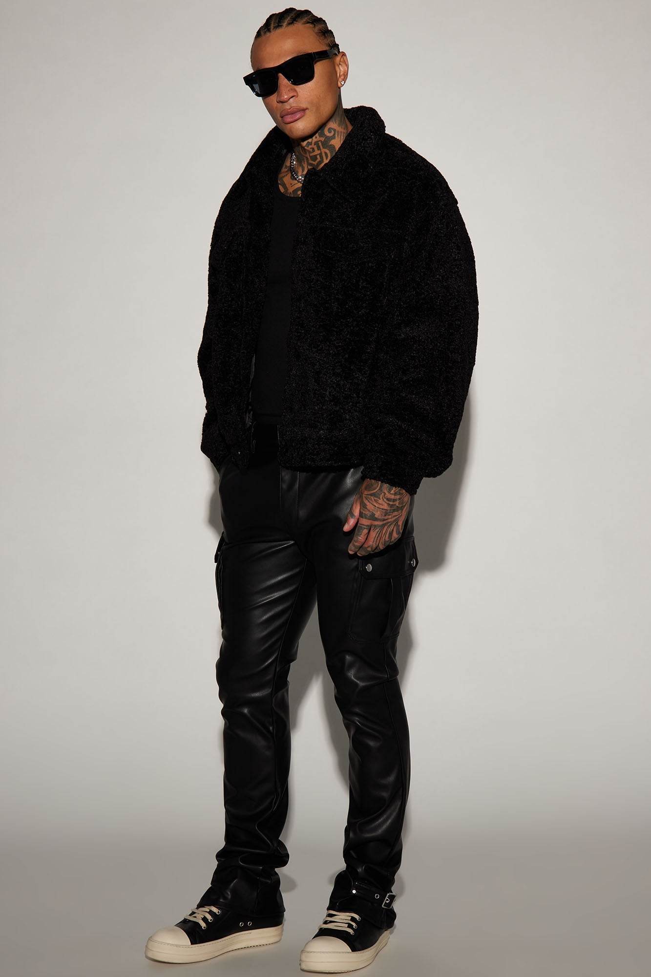 Brenner Faux Leather Stacked Slim Flare Pants - Black