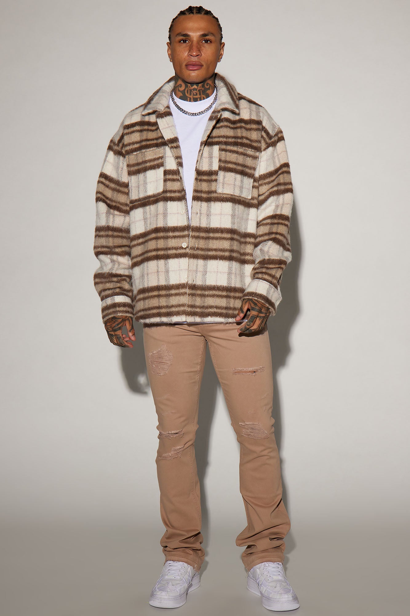 Move Up Plaid Shacket - Cream/combo