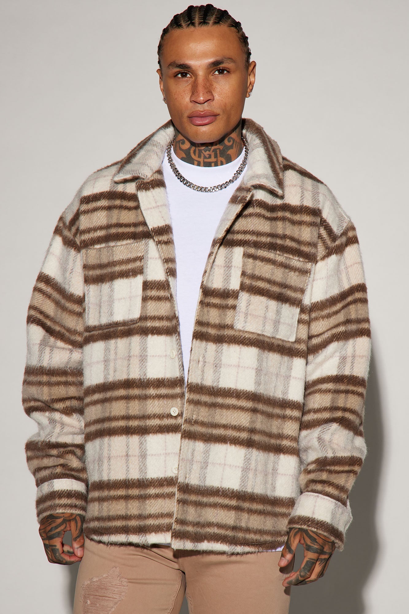 Move Up Plaid Shacket - Cream/combo