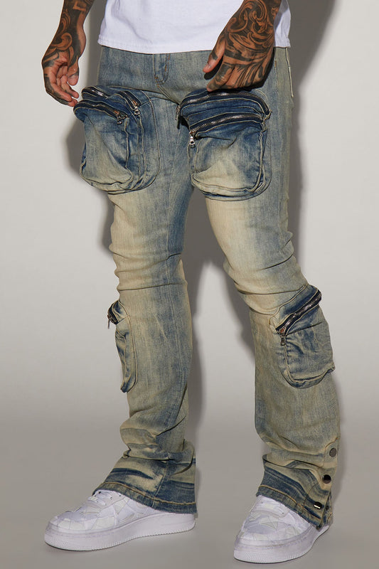 Round Up Stacked Skinny Flare Jeans - Light Wash