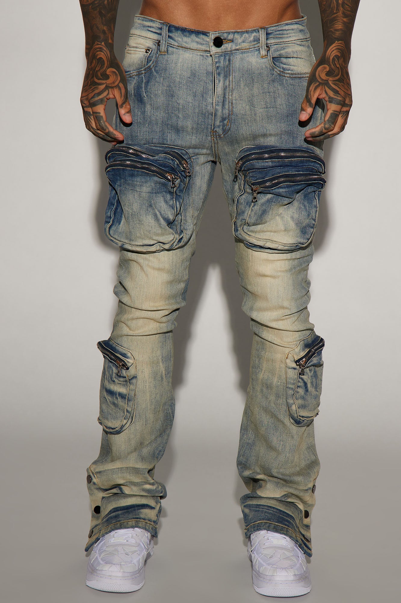 Round Up Stacked Skinny Flare Jeans - Light Wash