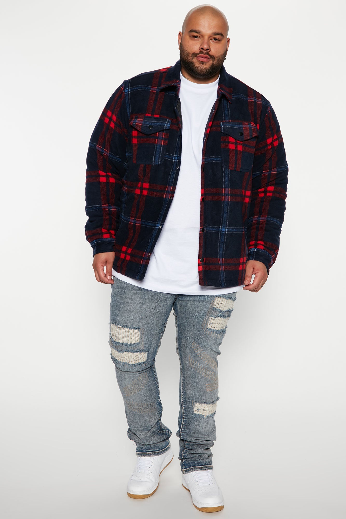 New Look Flannel Shacket - Navy/Red