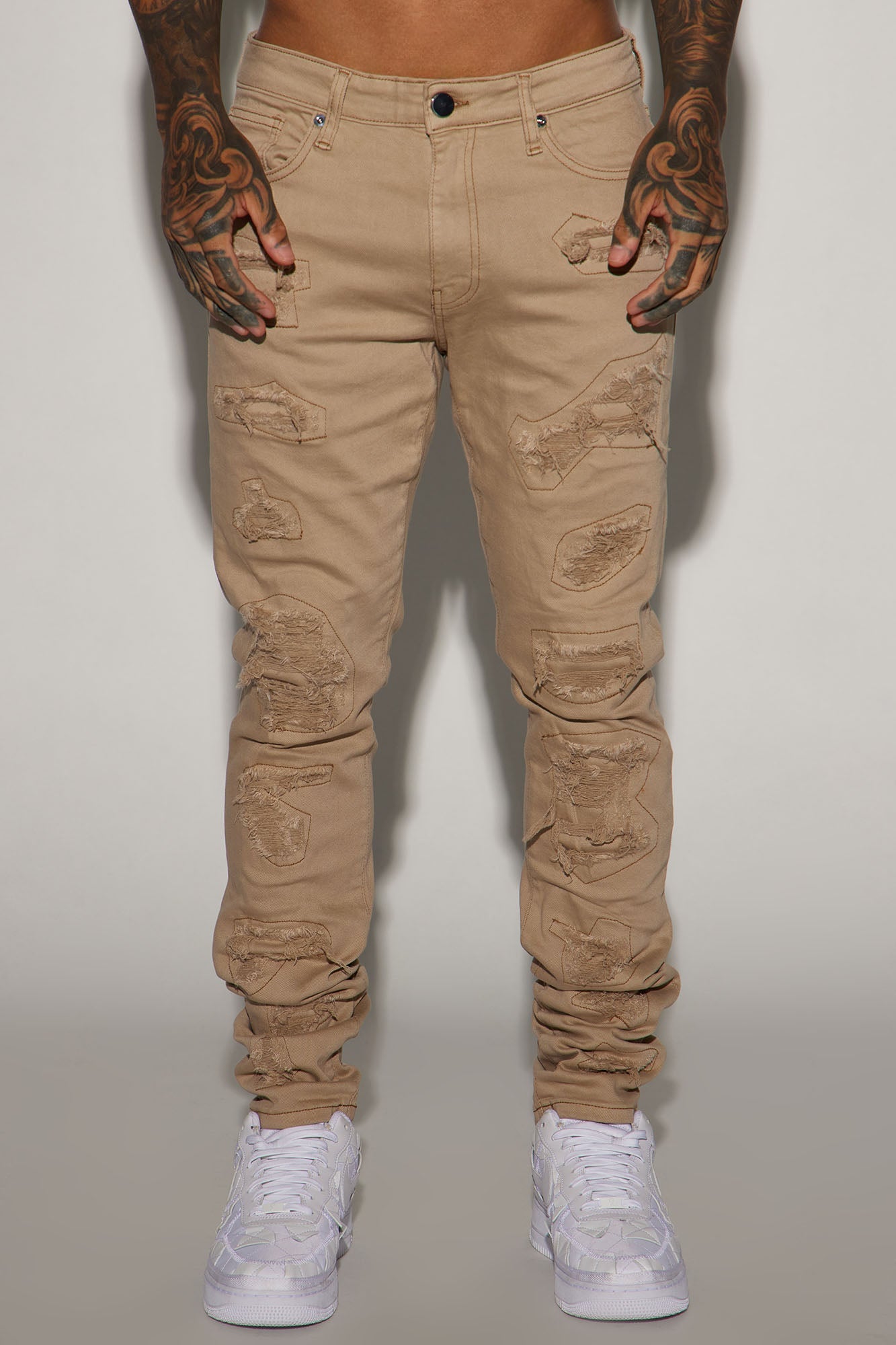 High Key Stacked Skinny Jeans - Taupe