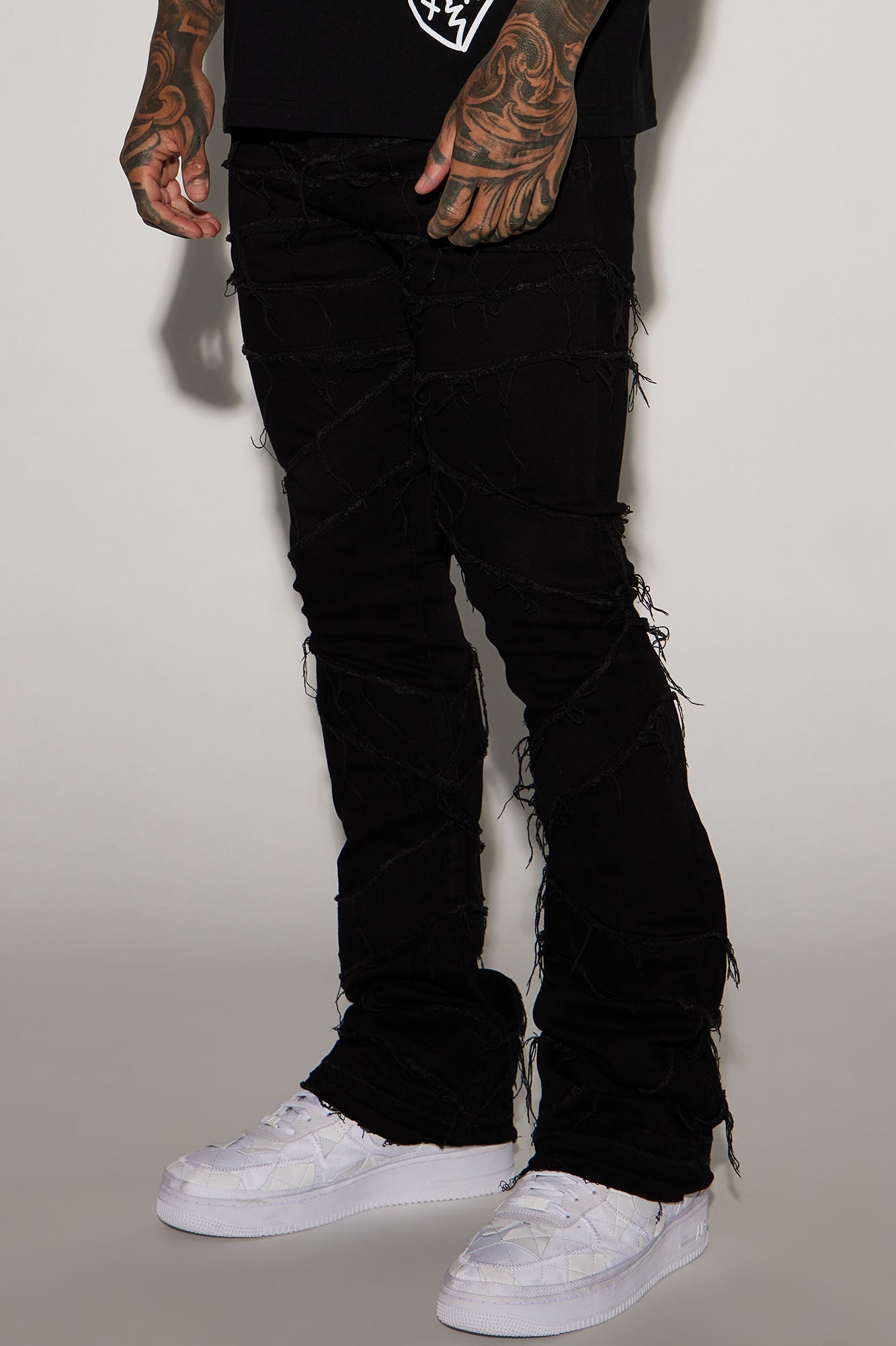 In All Ways Fray Stacked Skinny Flare Jeans - Black