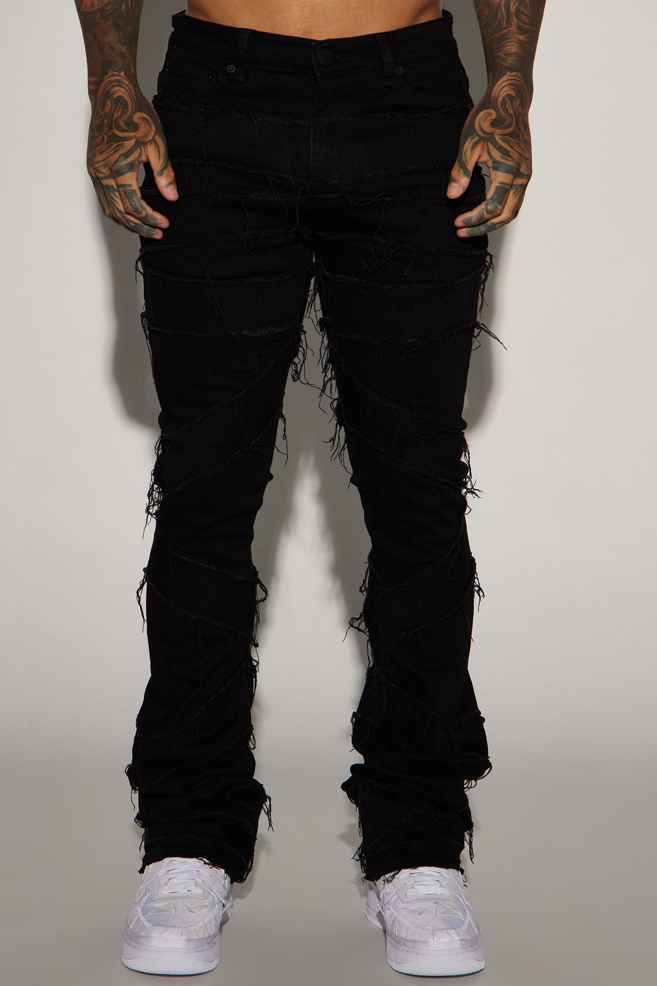 In All Ways Fray Stacked Skinny Flare Jeans - Black