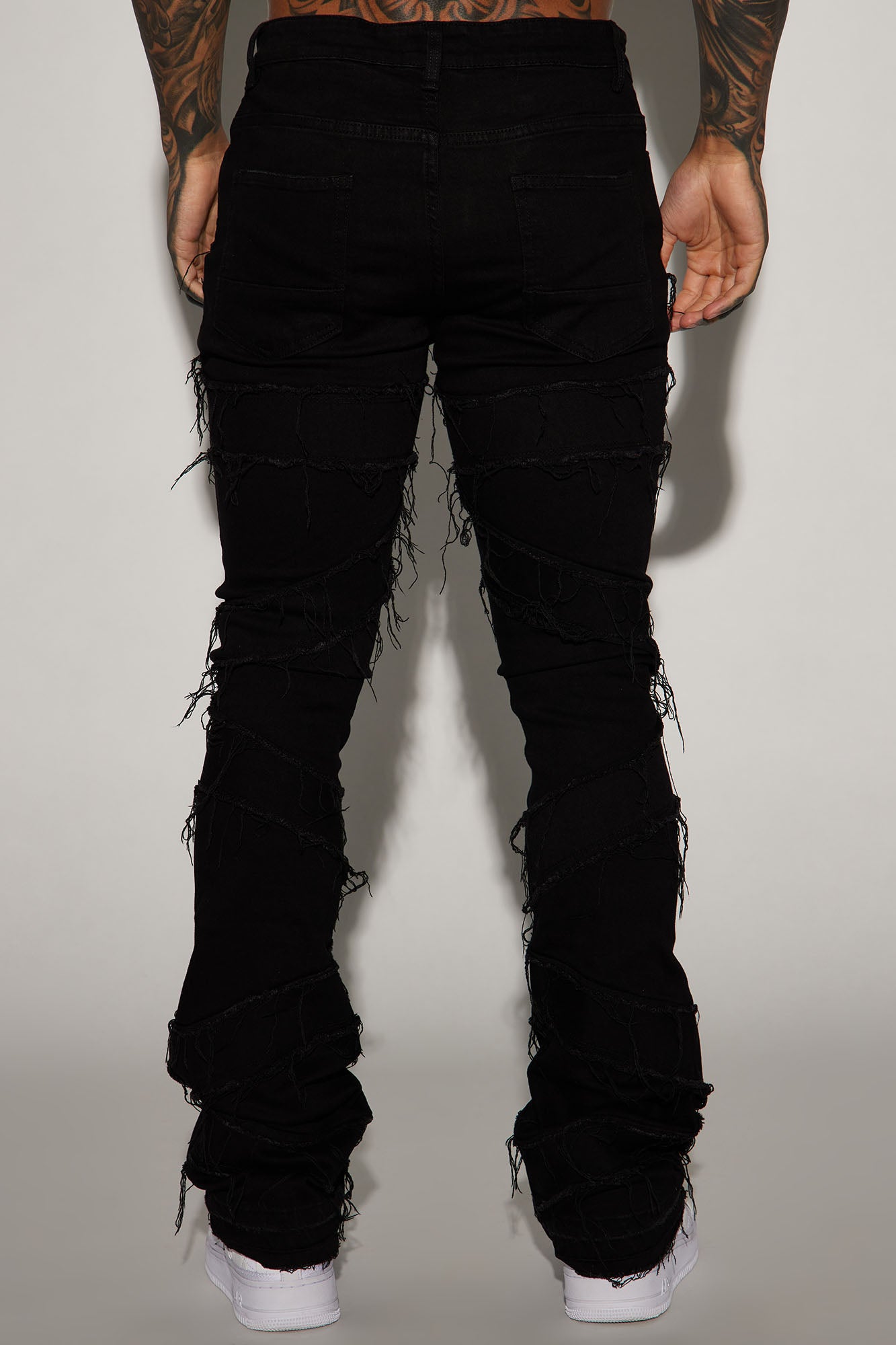 In All Ways Fray Stacked Skinny Flare Jeans - Black