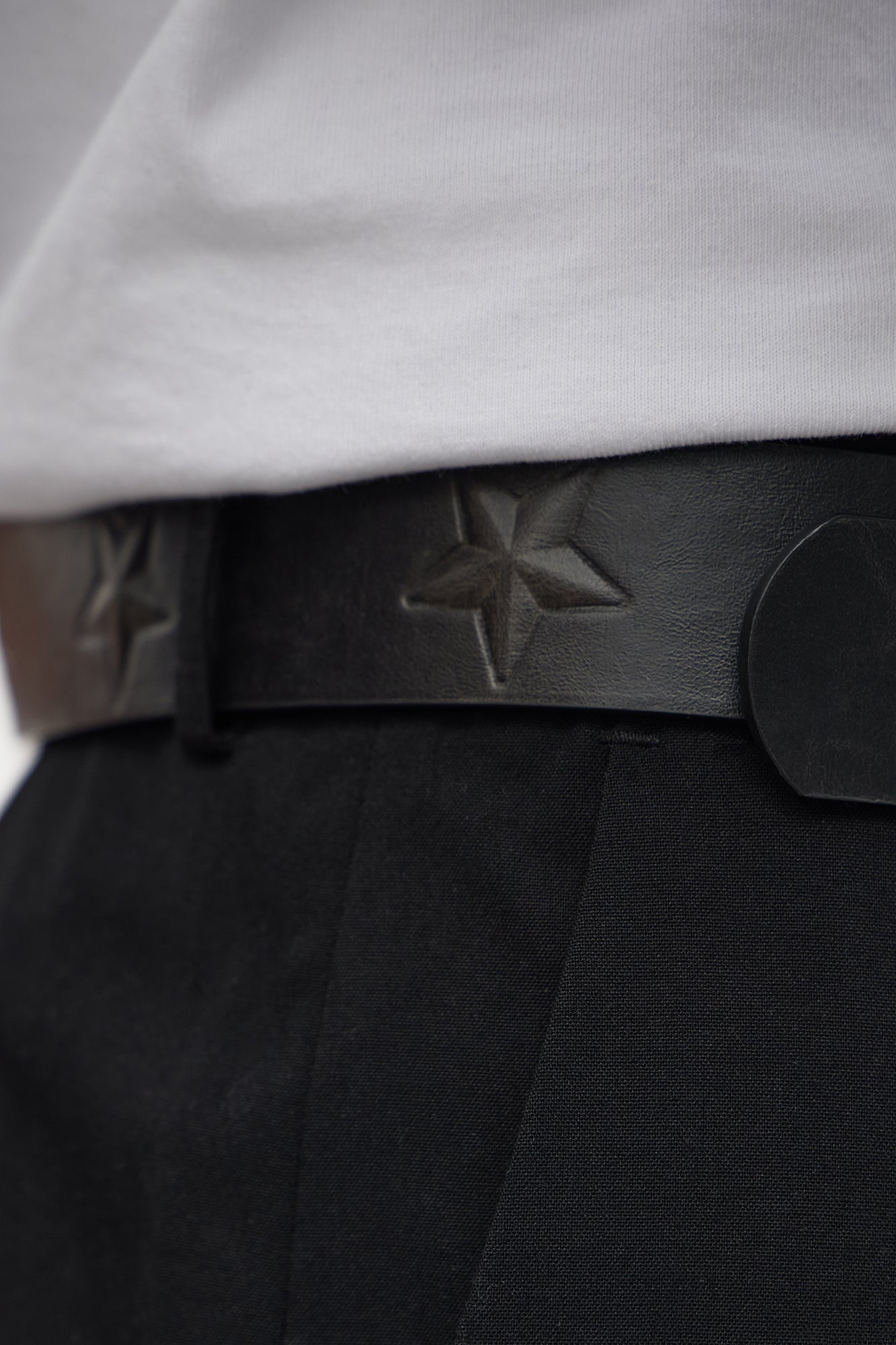 Embossed Star Buckle Belt - Black