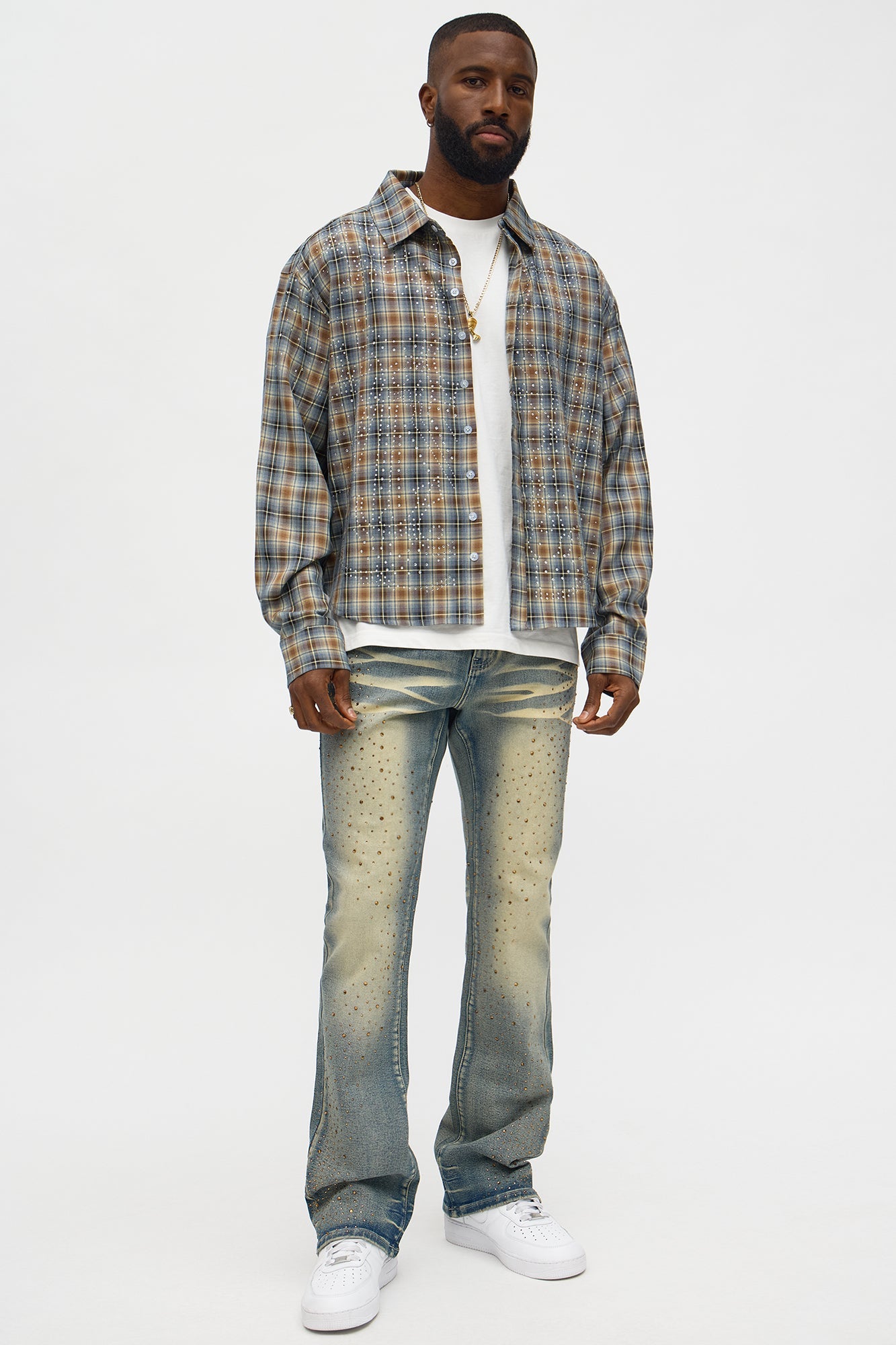 Stacked Skinny Flare Be Jeweled Up Jeans - Light Wash