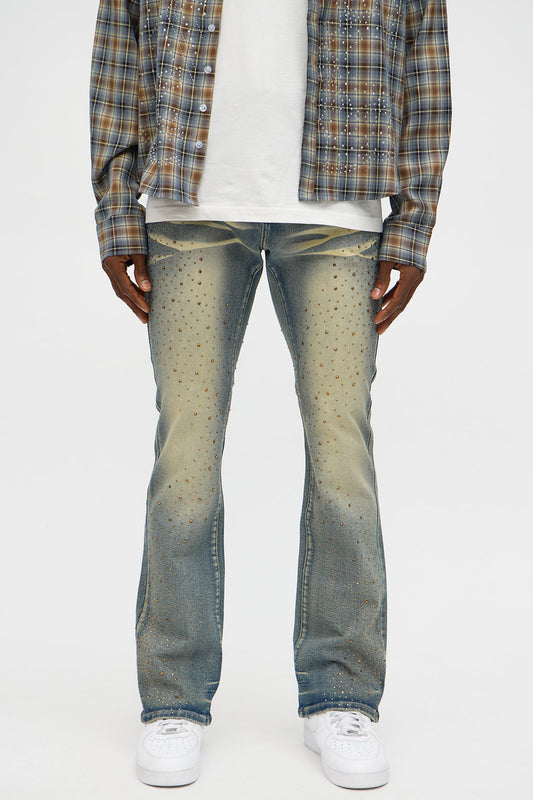 Stacked Skinny Flare Be Jeweled Up Jeans - Light Wash