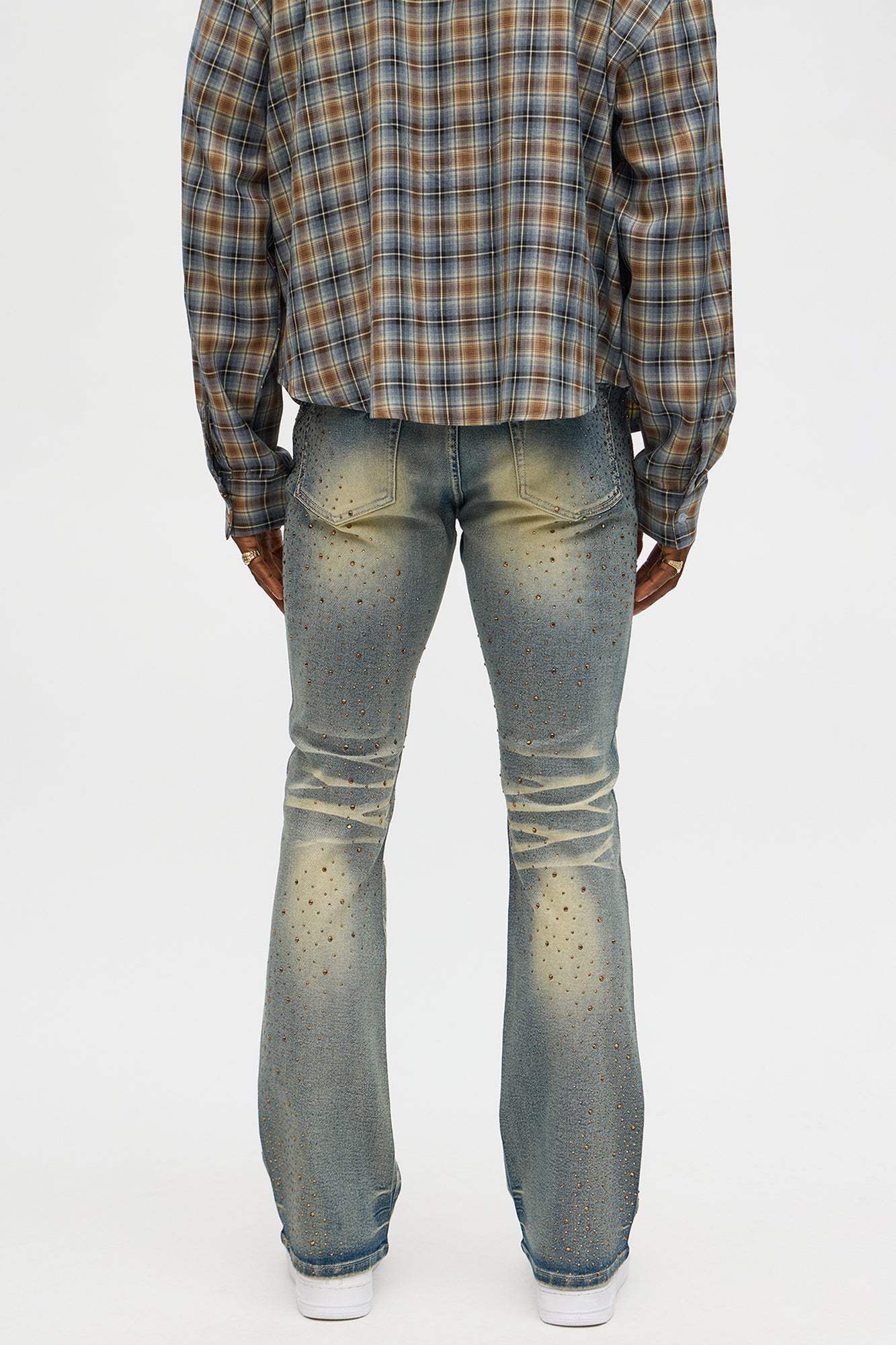 Stacked Skinny Flare Be Jeweled Up Jeans - Light Wash