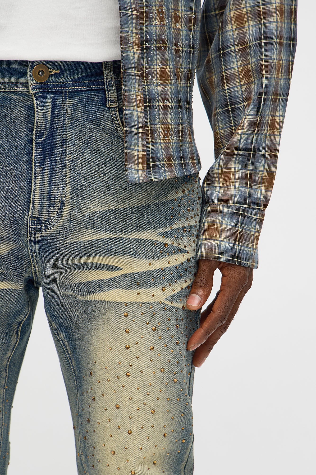 Stacked Skinny Flare Be Jeweled Up Jeans - Light Wash