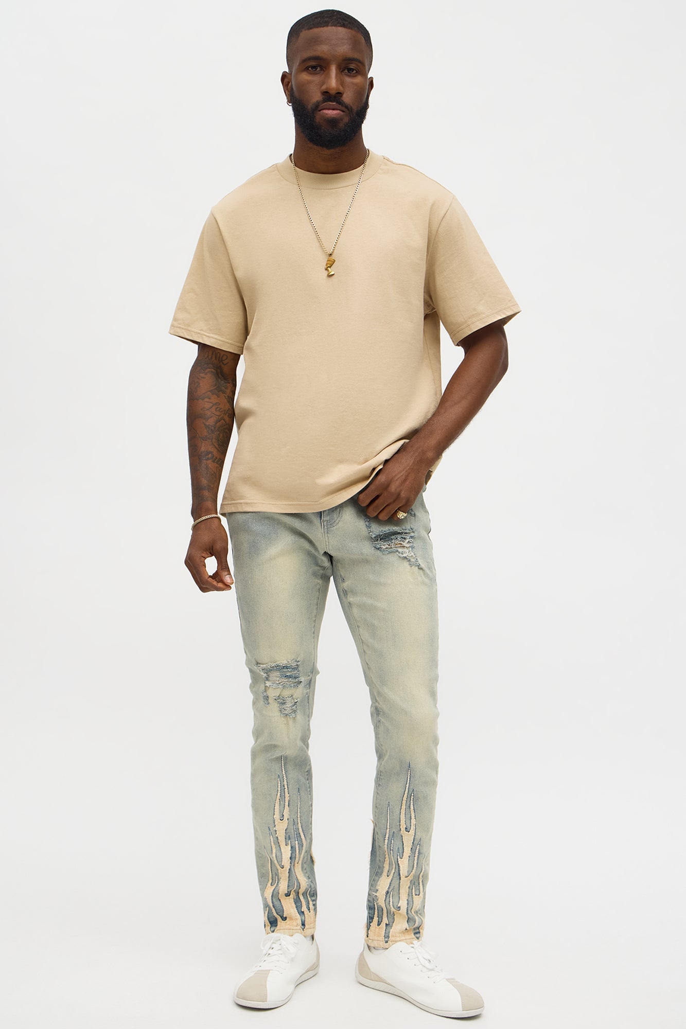 Skinny Street Flames Distressed Jean - Vintage Wash