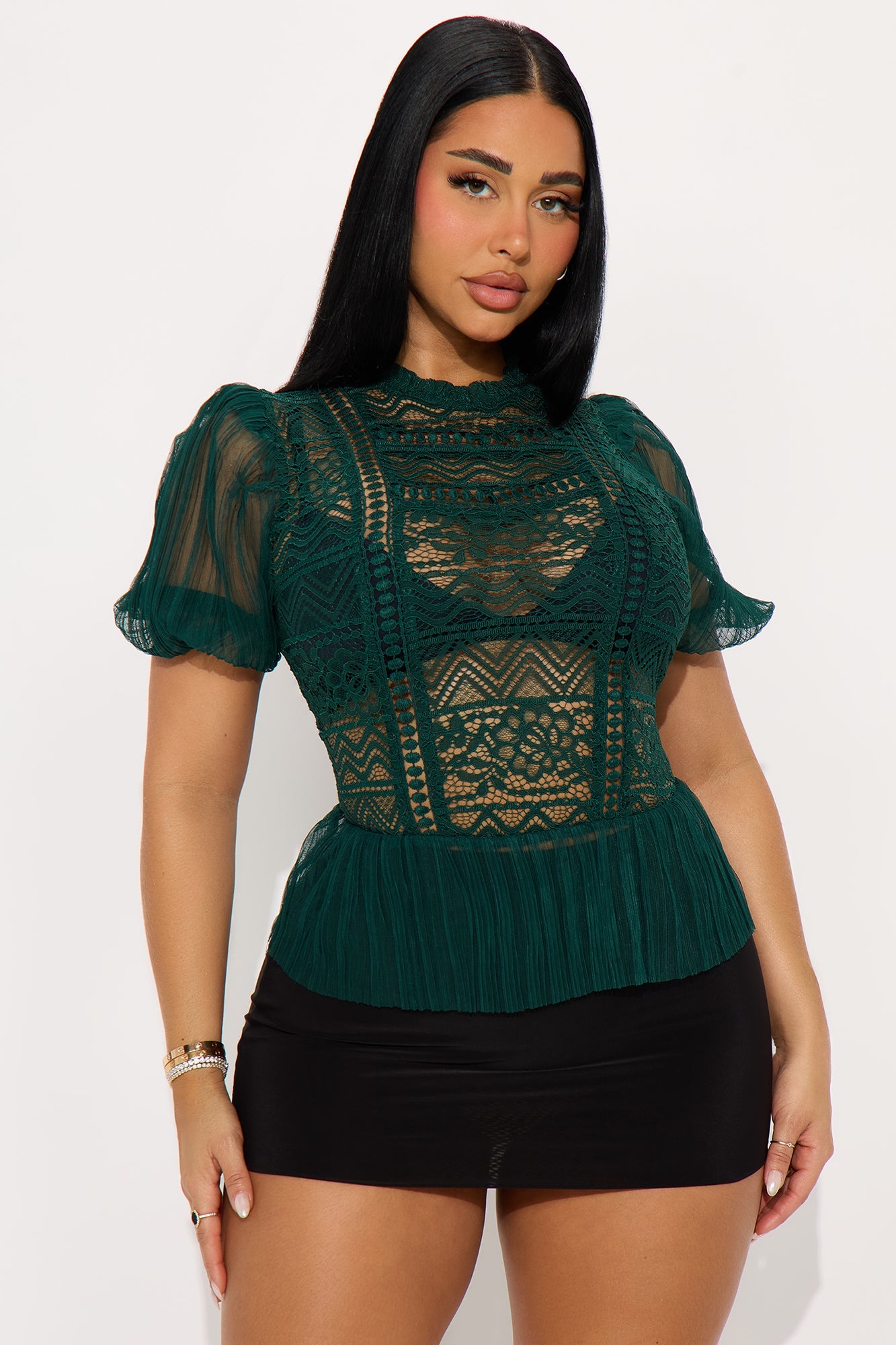 September Sunsets Puff Sleeves Lace Top - Green