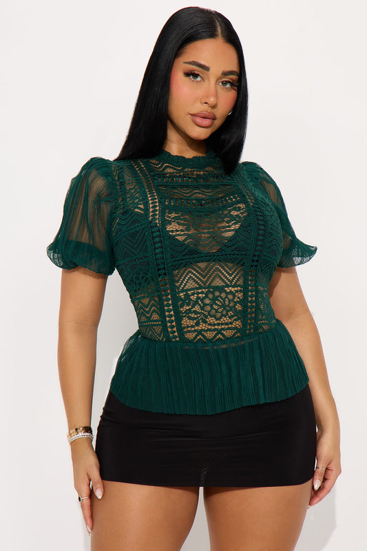 September Sunsets Puff Sleeves Lace Top - Green