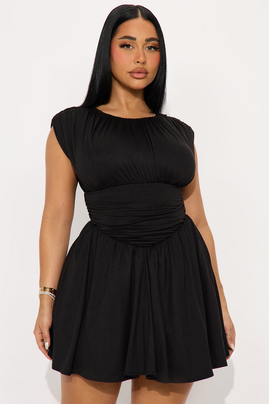 Riley Ruched Sleeveless Mini Dress - Black