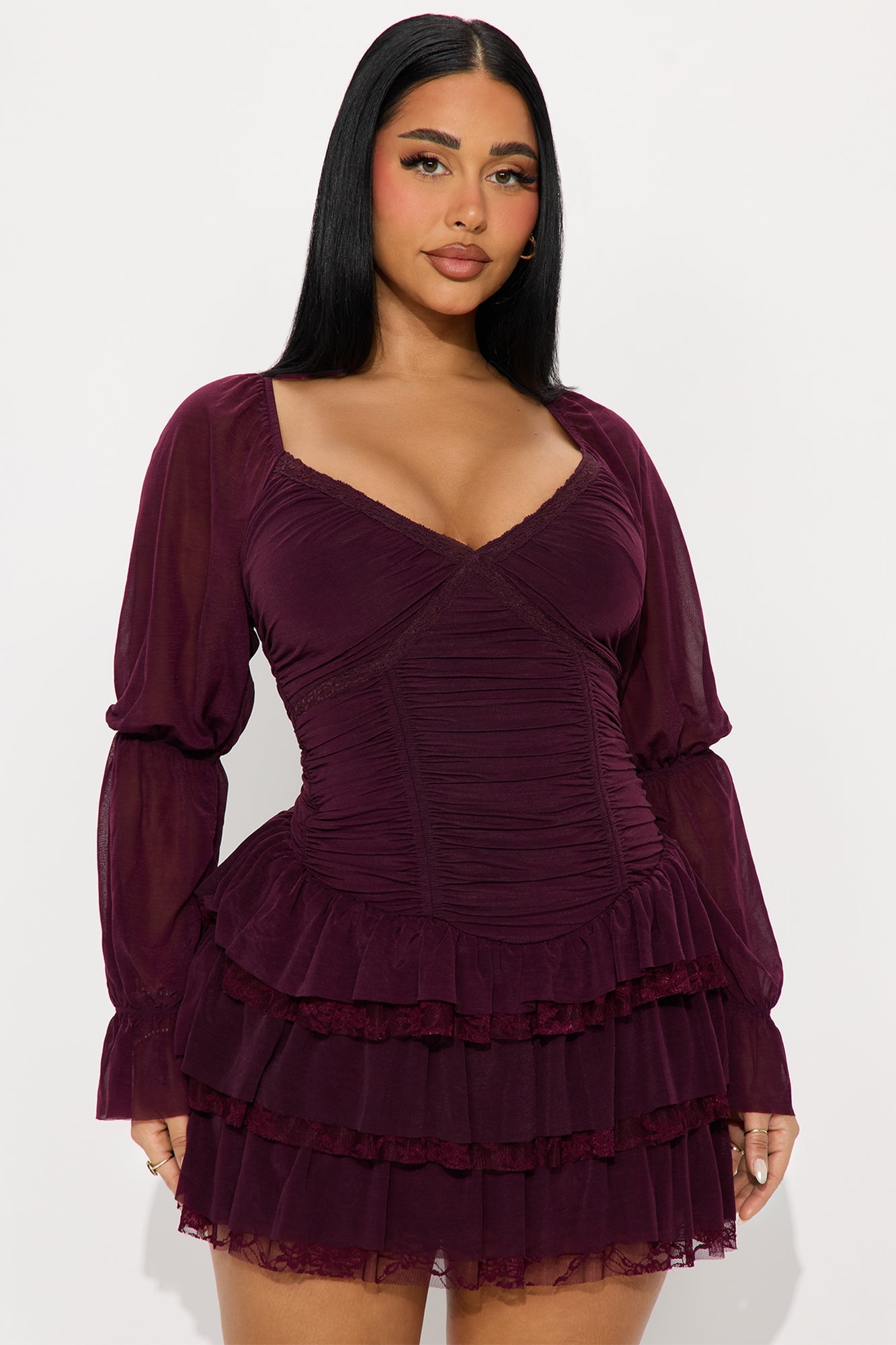 Romantic Gesture Mesh Mini Dress - Plum