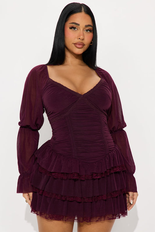 Romantic Gesture Mesh Mini Dress - Plum