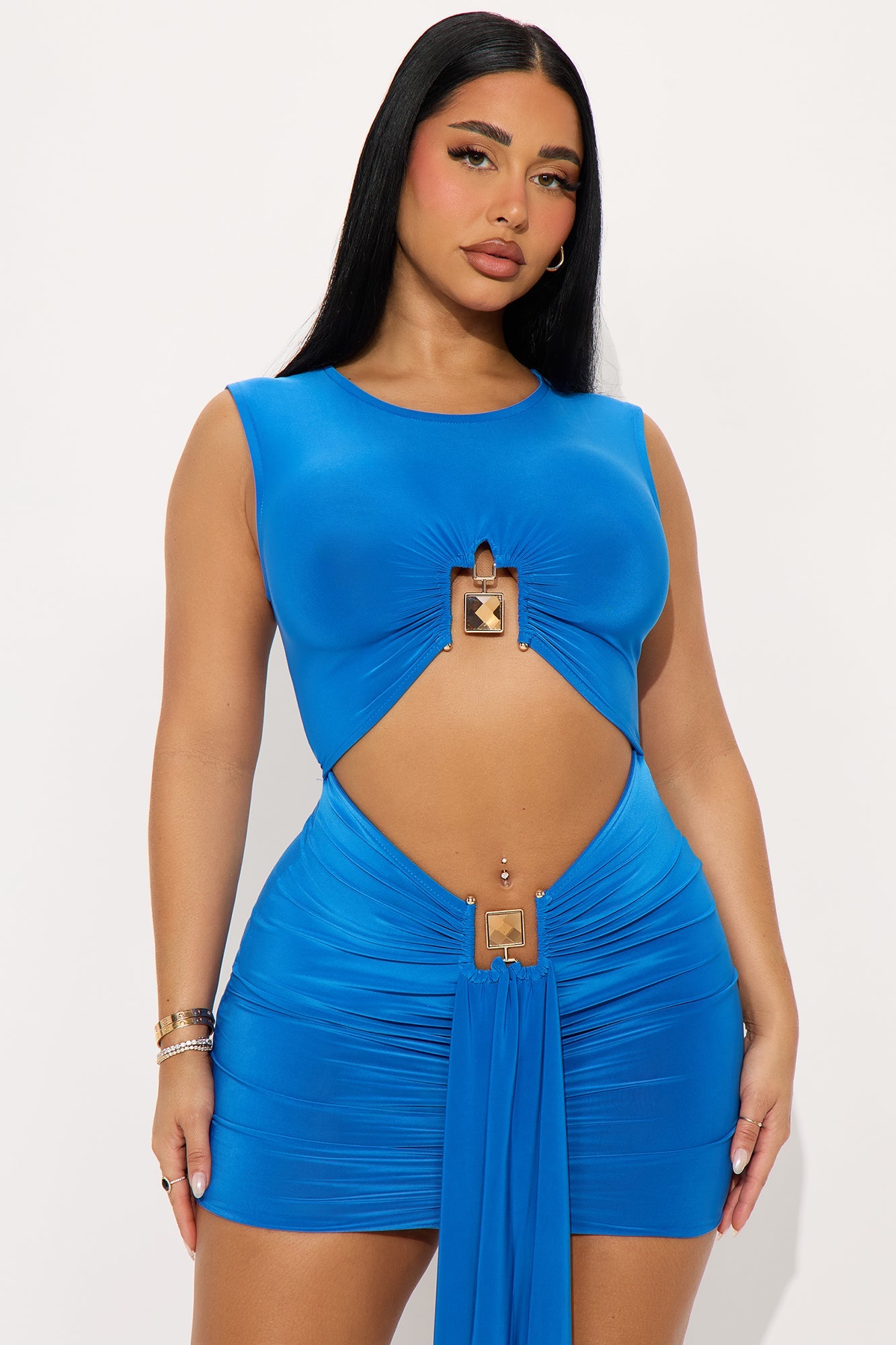 Kalina Ruched Draped Mini Dress - Blue