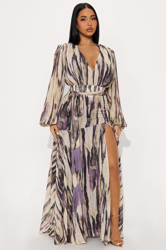 Soft Smile Chiffon Maxi Dress - Brown/combo