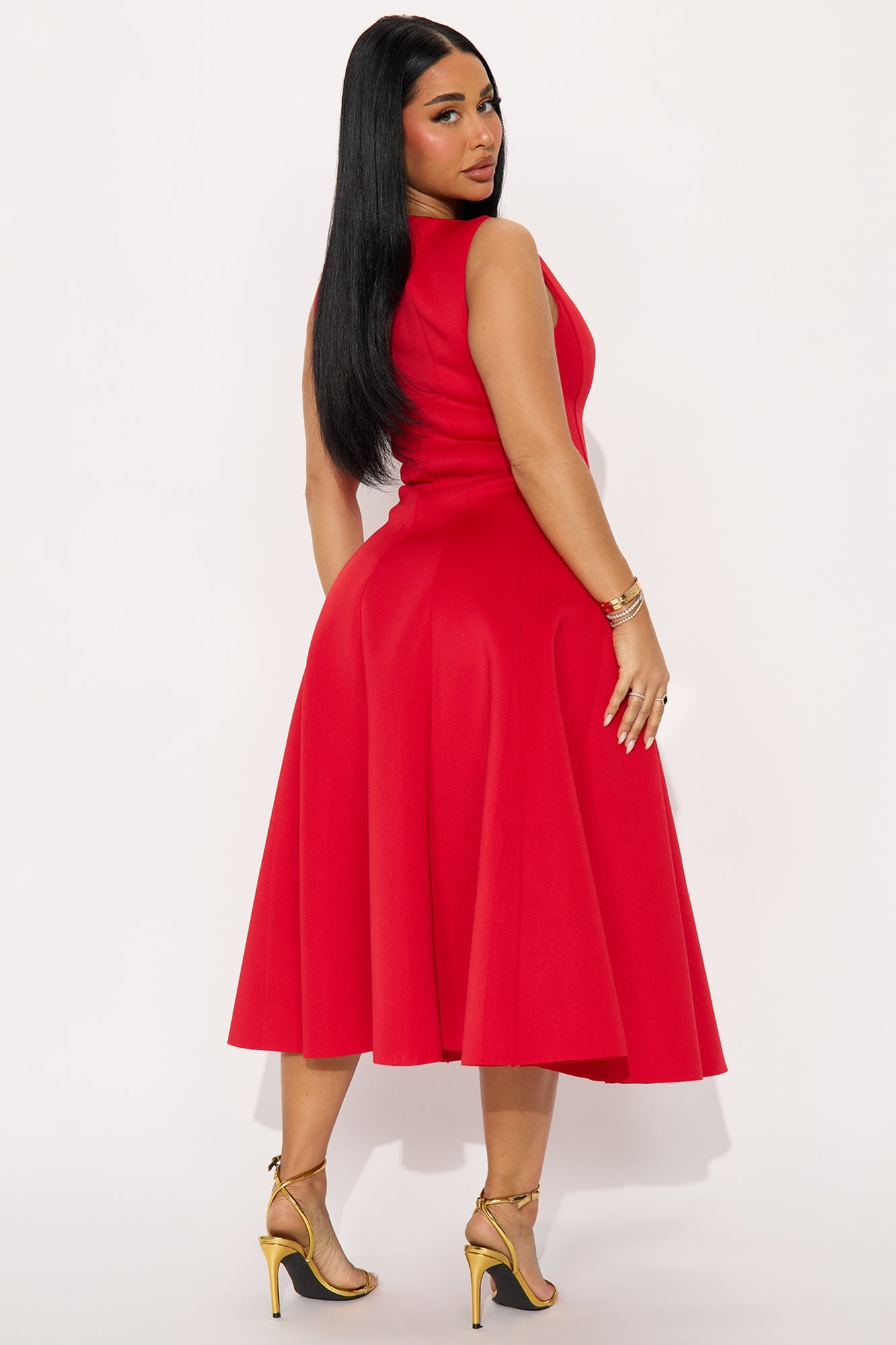 Sweet Sunday Pleated Midi Dress - Red