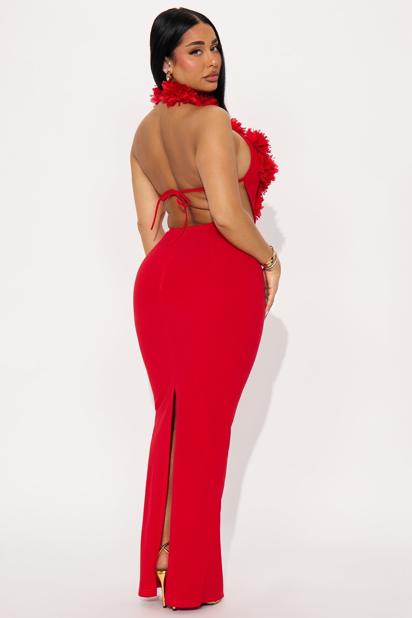 Lillian Floral Applique Gown - Red