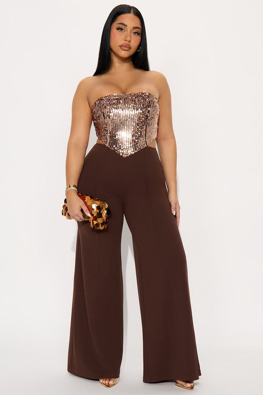 Cierra Sequin Strapless Jumpsuit - Rose Gold