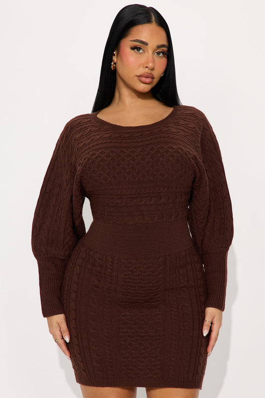 Santana Long Sleeve Sweater Midi Dress - Chocolate