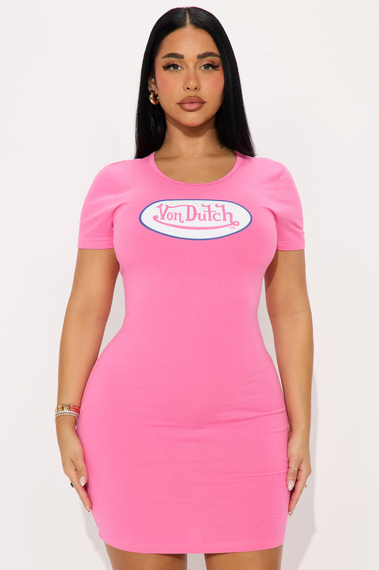 Von Dutch Logo T Shirt Mini Dress - Hot Pink
