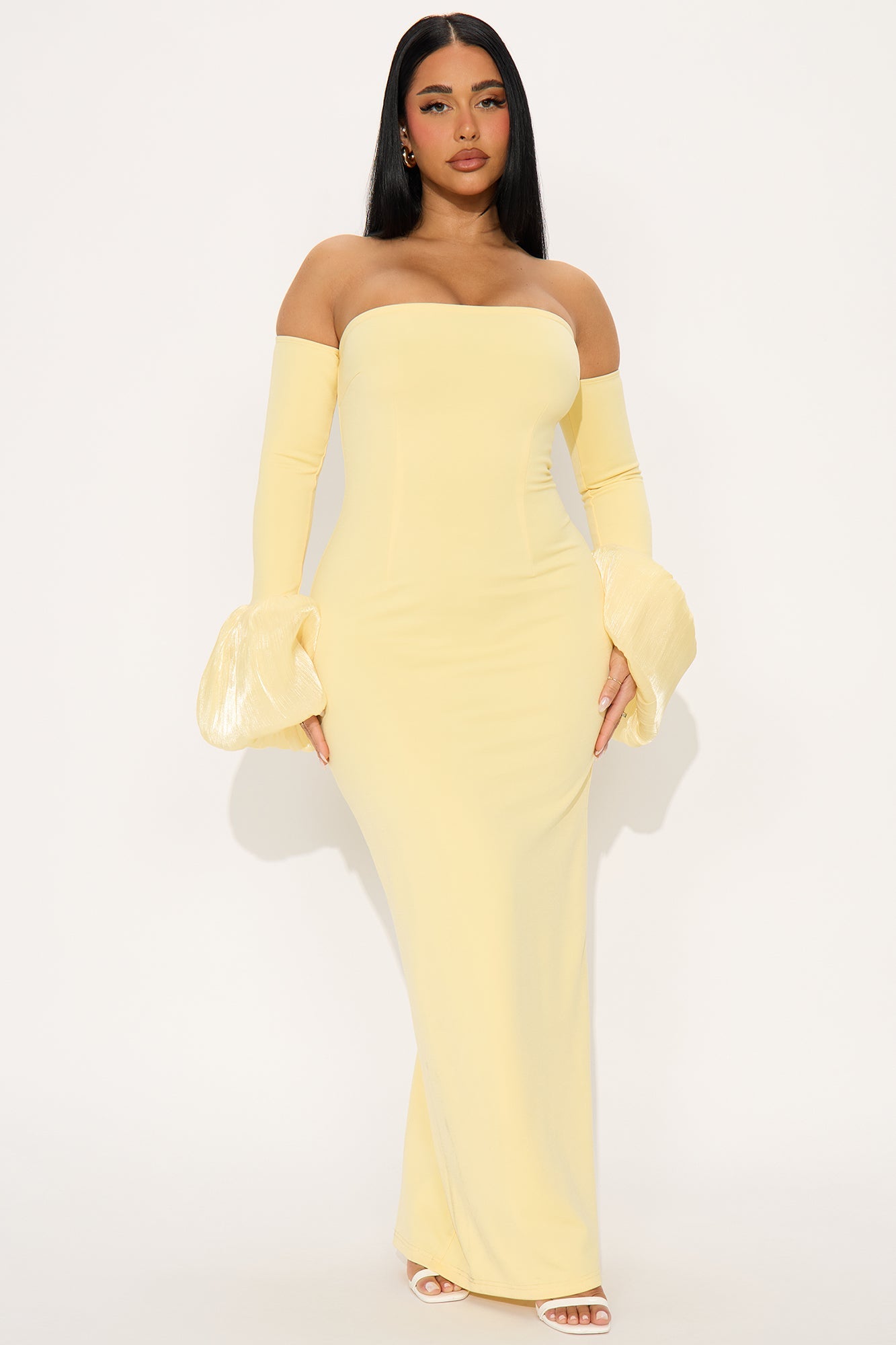 Chic Conflict Off Shoulder Maxi Dress - Butter Yellow