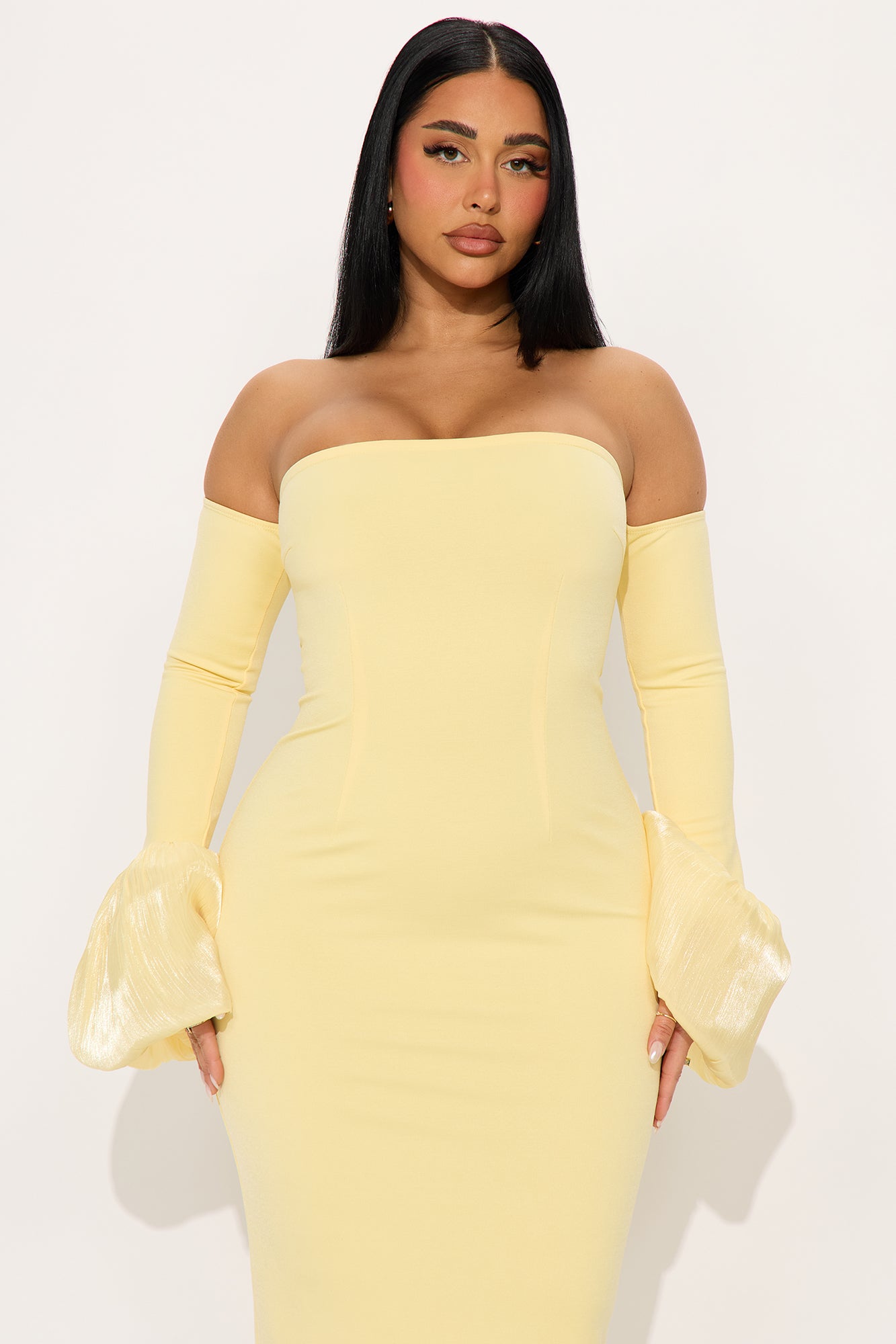 Chic Conflict Off Shoulder Maxi Dress - Butter Yellow