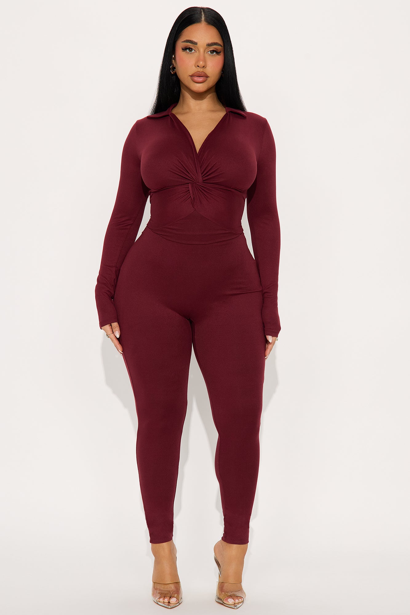 Dayanna Ribbed Knot Jumpsuit - Wine