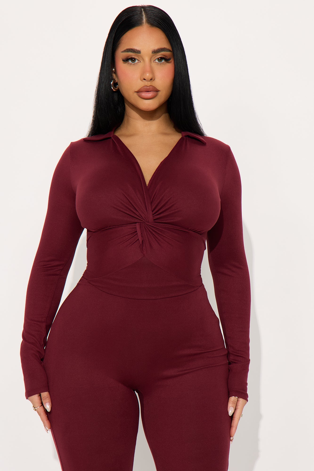 Dayanna Ribbed Knot Jumpsuit - Wine