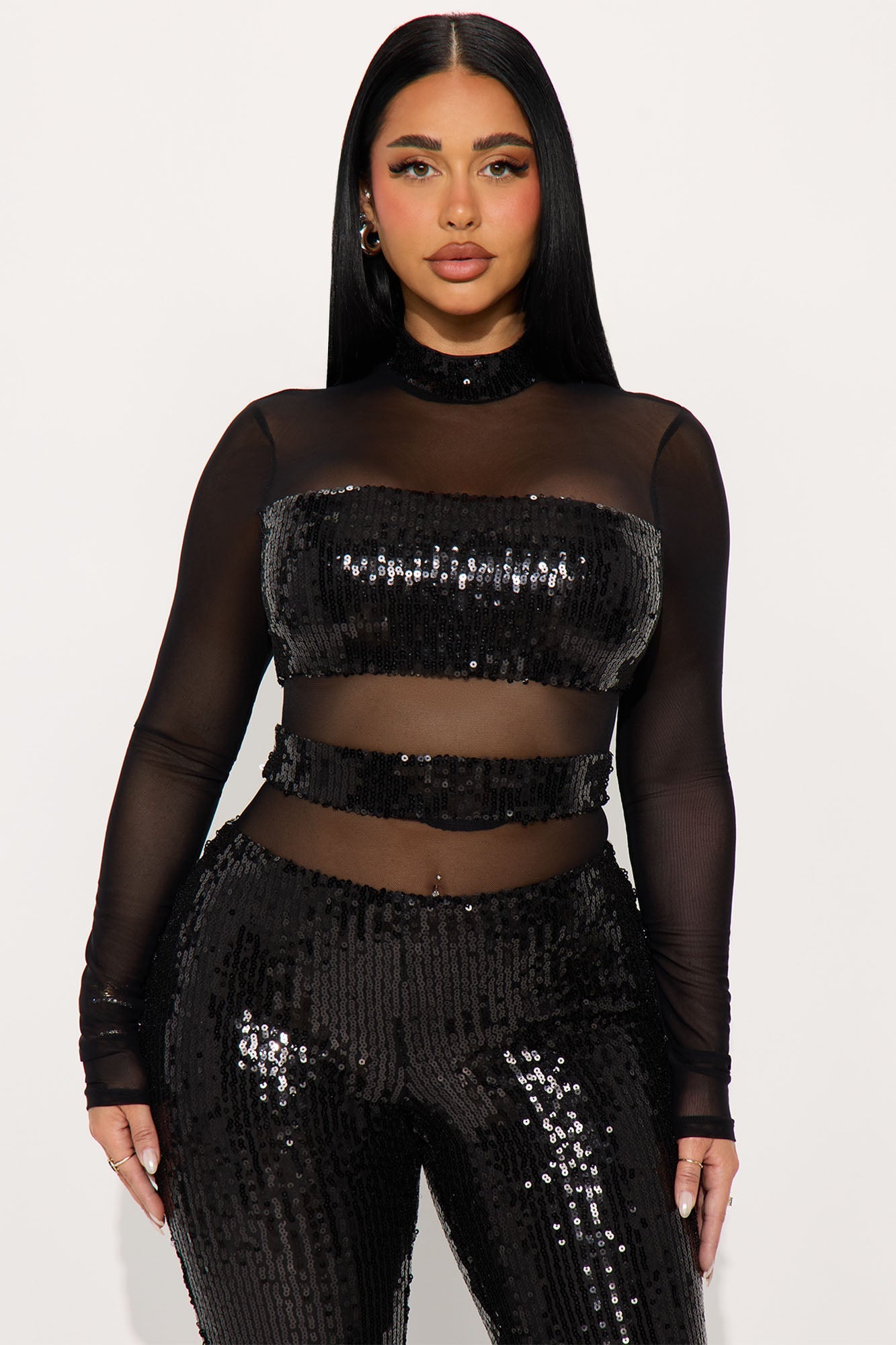 Juliette Sequin Flare Jumpsuit - Black