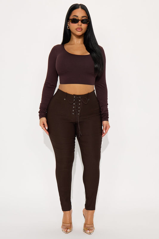 Bet On It Tie Up Skinny Pant 29″ - Chocolate