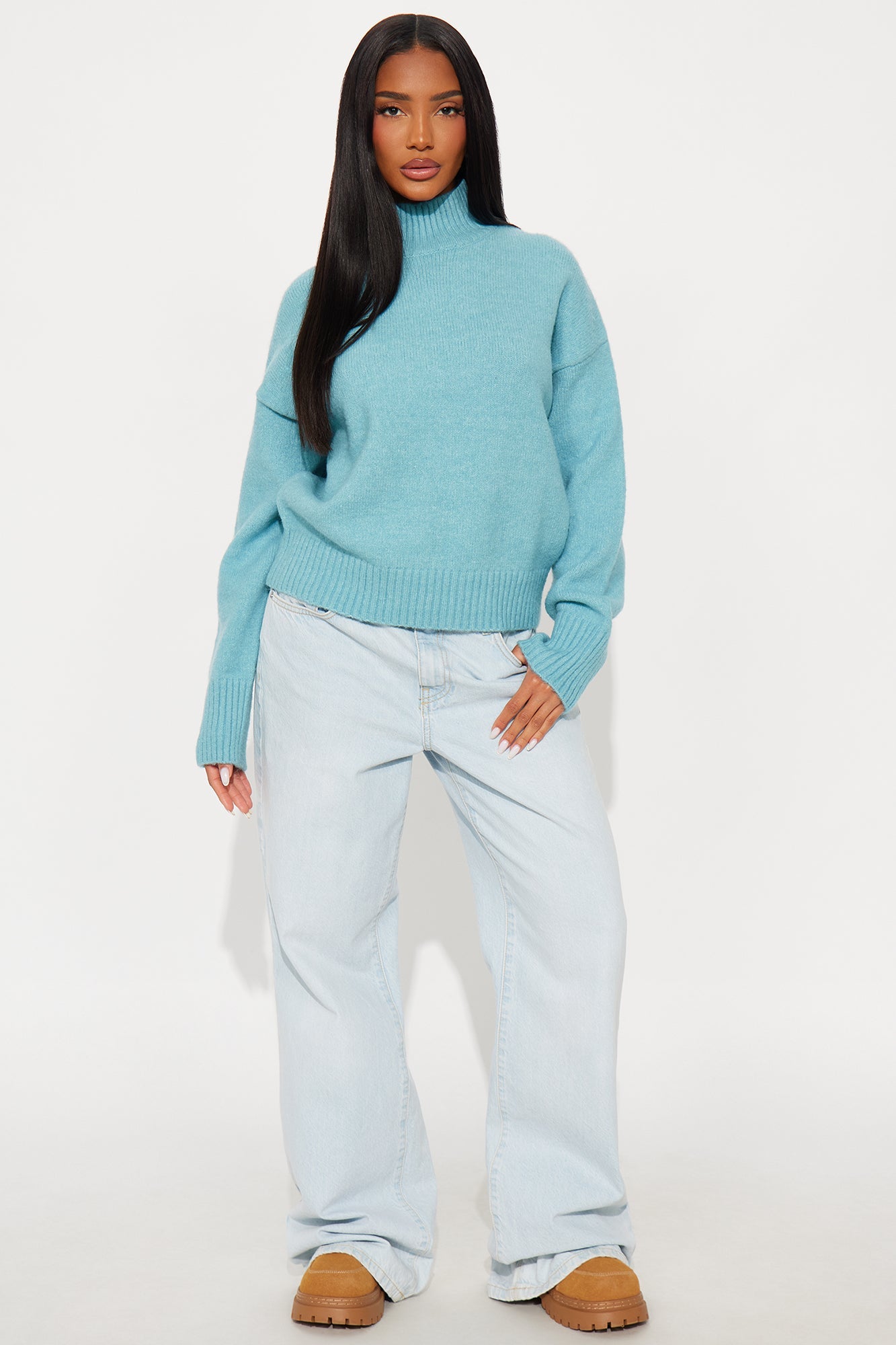 Jesse Mock Neck Sweater - SkyBlue