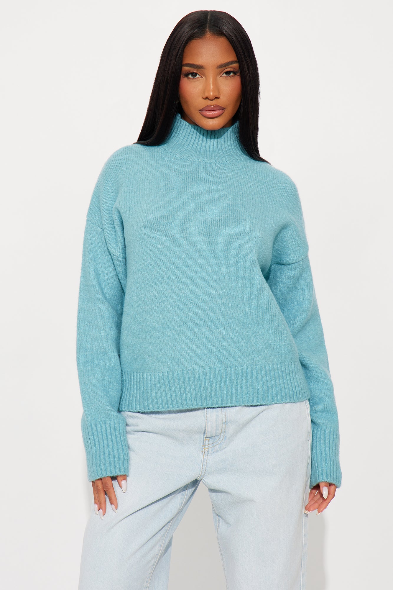 Jesse Mock Neck Sweater - SkyBlue