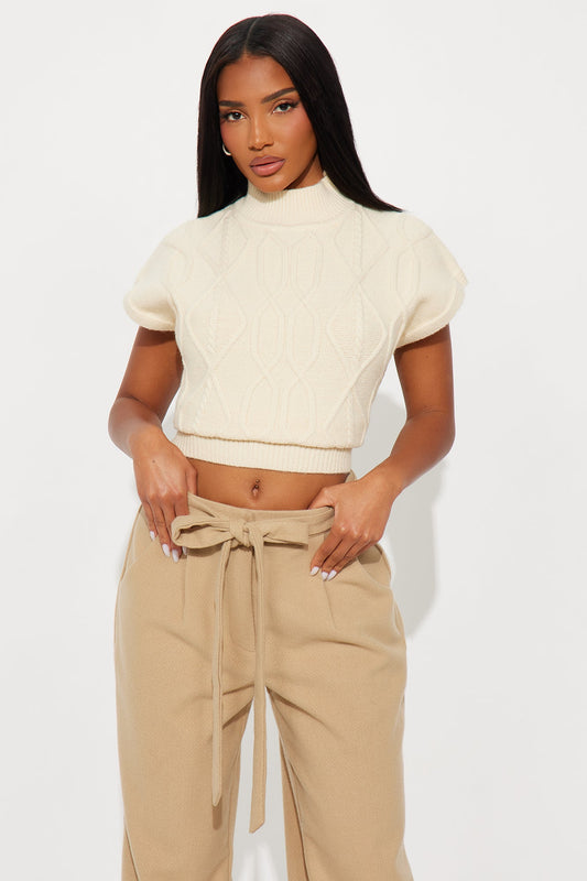 Let's Get Cozy Cable Knit Pullover Sweater - Ivory