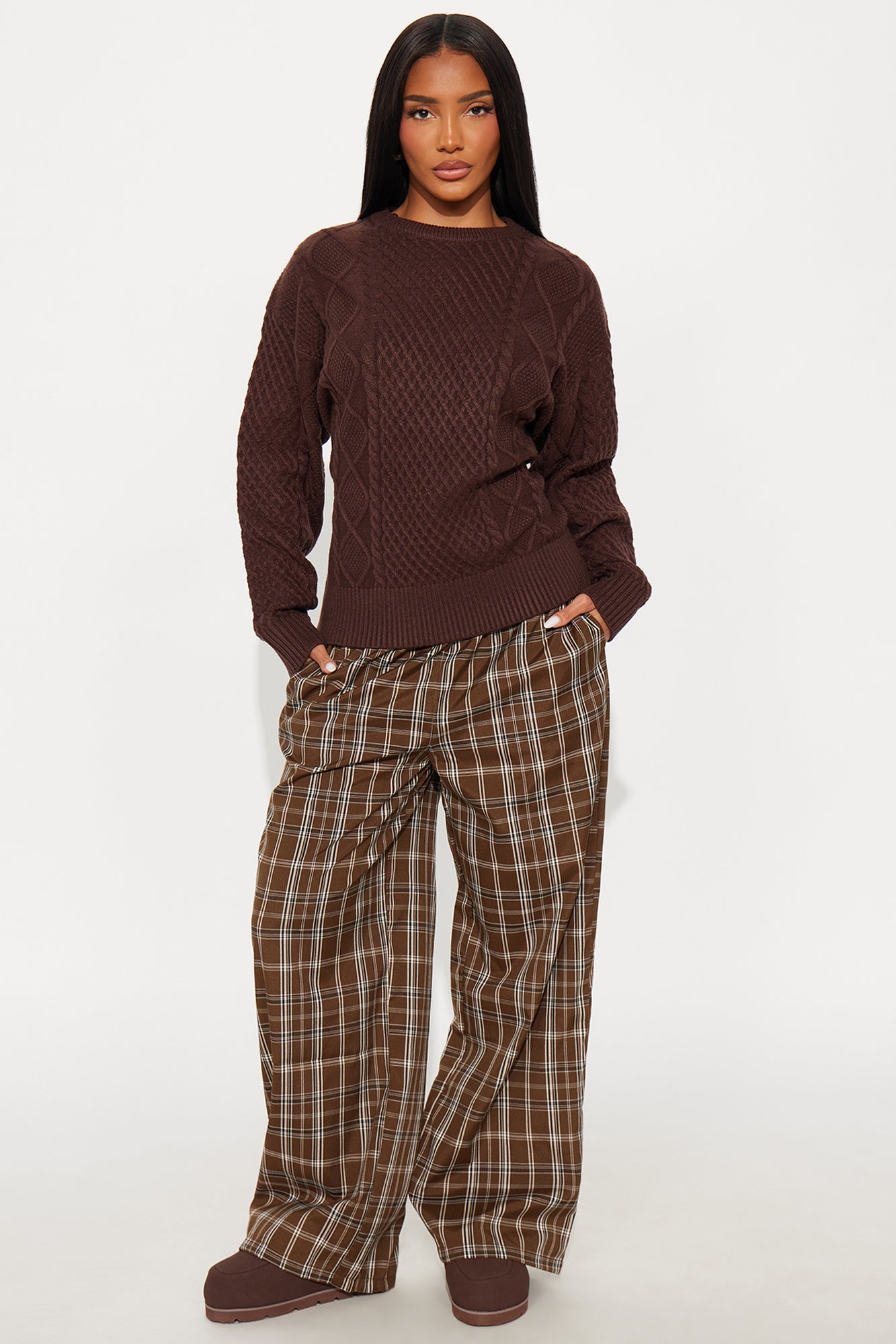 Chill All Day Plaid Boxer Pant - Brown/combo