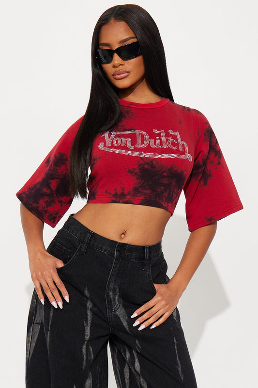 Von Dutch Spicy Tie Back Cropped Top - Red