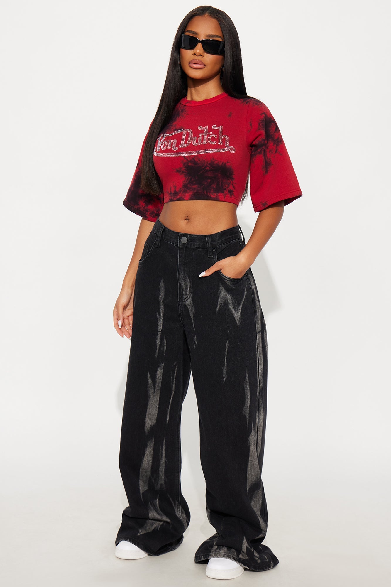 Von Dutch Spicy Tie Back Cropped Top - Red